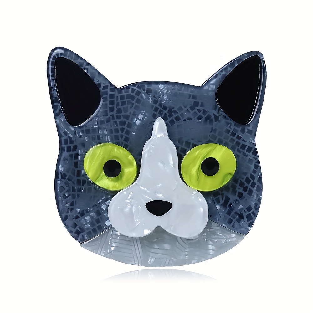 Handcrafted Acrylic Cat Animal Brooch, Holiday Gift